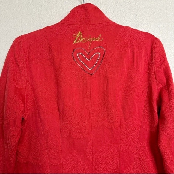 Desigual Red Heart Embroidered Jacquard Long Sleeves Peacoat, Sz Medium - Picture 8 of 14